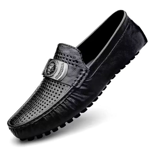 Men's Large Size 47 Genuine Leather Punching Bean Shoes Soft Bottom Slip-On Driving Shoes Breathable Leather Shoes Size 37